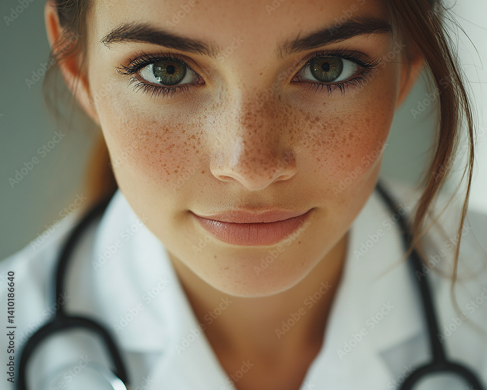 Beautiful woman close-up, doctor nurse care portrait close-up