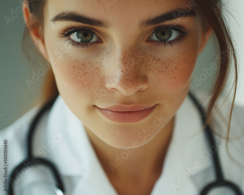 Obraz na płótnie Beautiful woman close-up, doctor nurse care portrait close-up w salonie