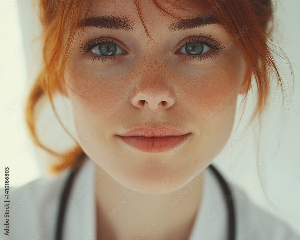 Beautiful woman close-up, doctor nurse care portrait close-up