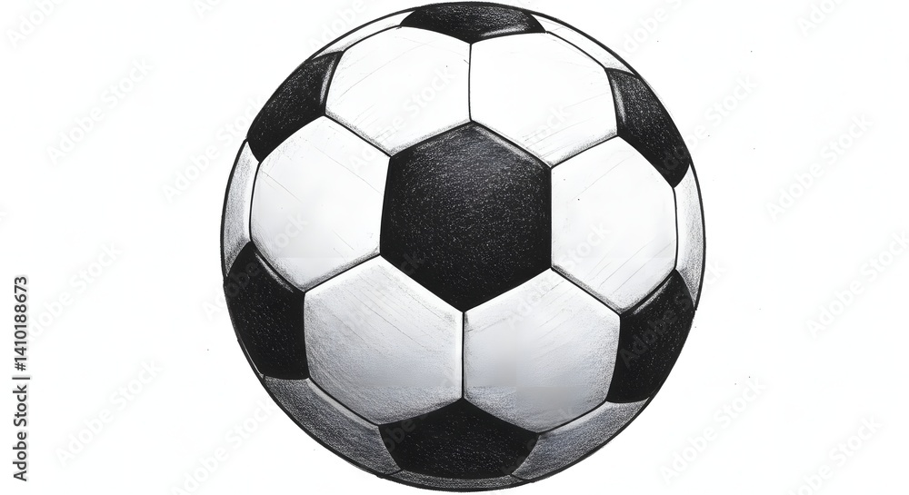 Obraz premium Soccer ball illustration showcasing classic black and white pentagons and hexagons, perfect for sports art enthusiasts interested in soccer aesthetics Generative AI