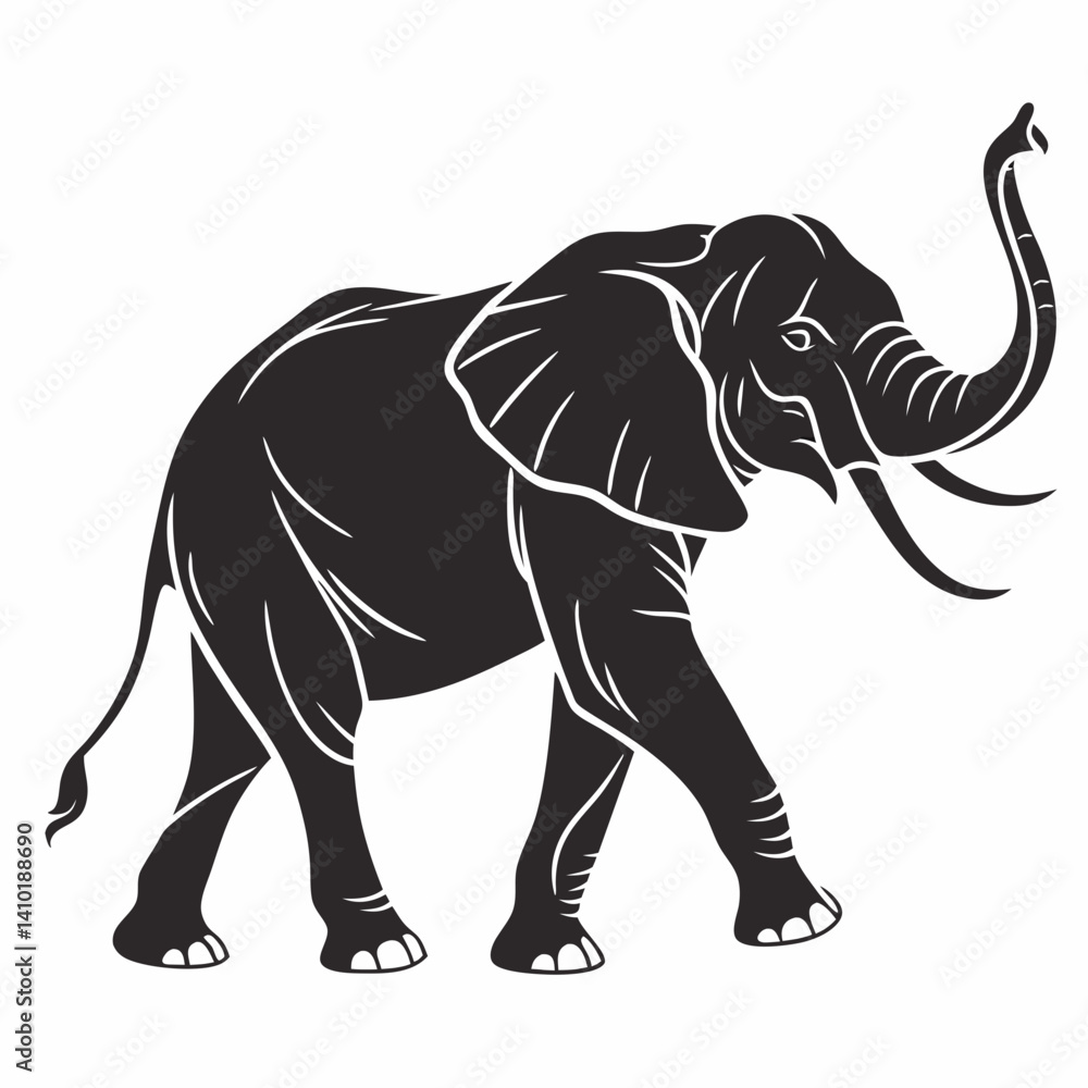 Obraz premium Elephant Silhouette Illustration With Detailed Outlines Vector Artwork For Wildlife Designs And Animal Graphics Projects Creative Decoration