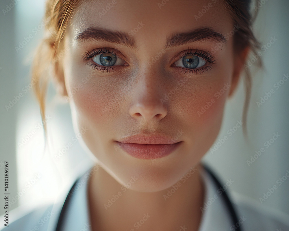 Beautiful woman close-up, doctor nurse care portrait close-up