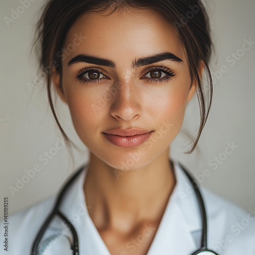 Beautiful woman close-up, doctor nurse care portrait close-up