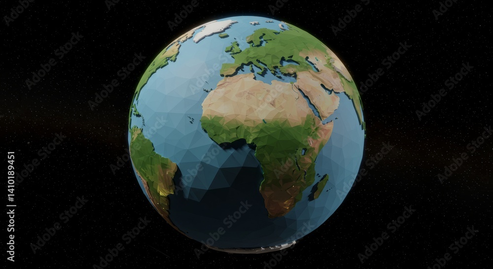 Fototapeta premium Low Poly Earth Globe In Space Digital 3D Model Of Planet