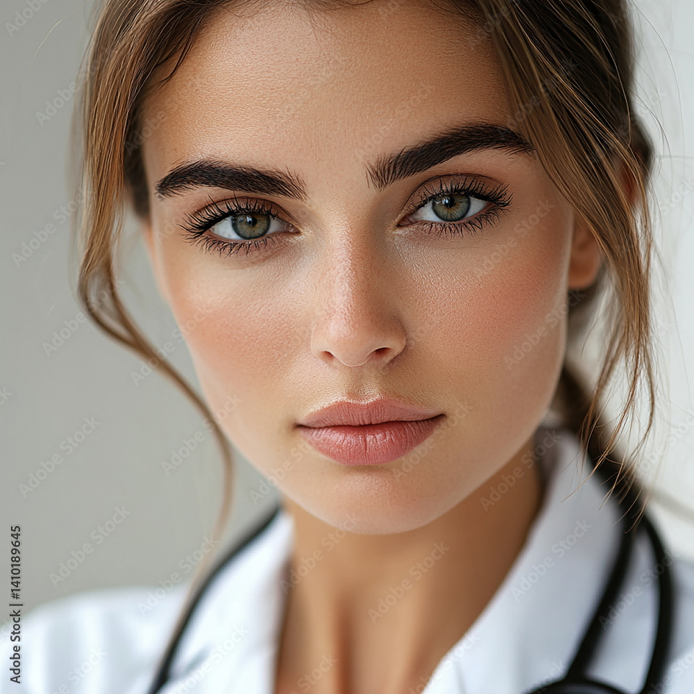 Beautiful woman close-up, doctor nurse care portrait close-up
