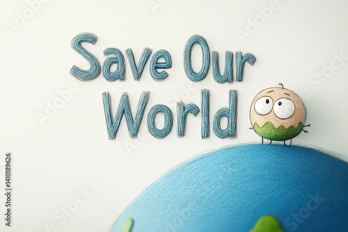 Creative illustration promoting environmental awareness with character on globe
