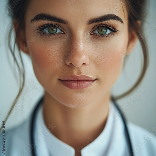 Beautiful woman close-up, doctor nurse care portrait close-up