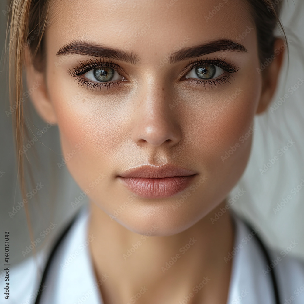 Beautiful woman close-up, doctor nurse care portrait close-up