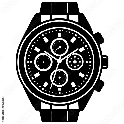 Black And White Wristwatch Vector Illustration Elegant Timepiece Design Minimalist Watch Icon For Graphic Design And Product Mockups Sophisticated Fashion Accessory