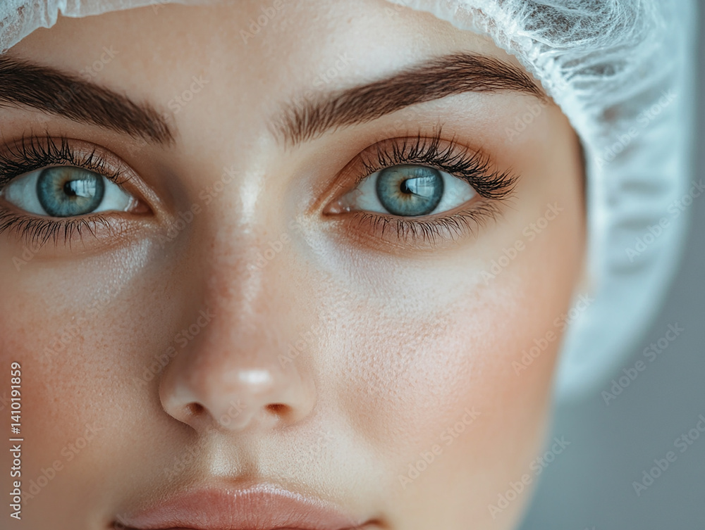 Beautiful woman close-up, doctor nurse care portrait close-up