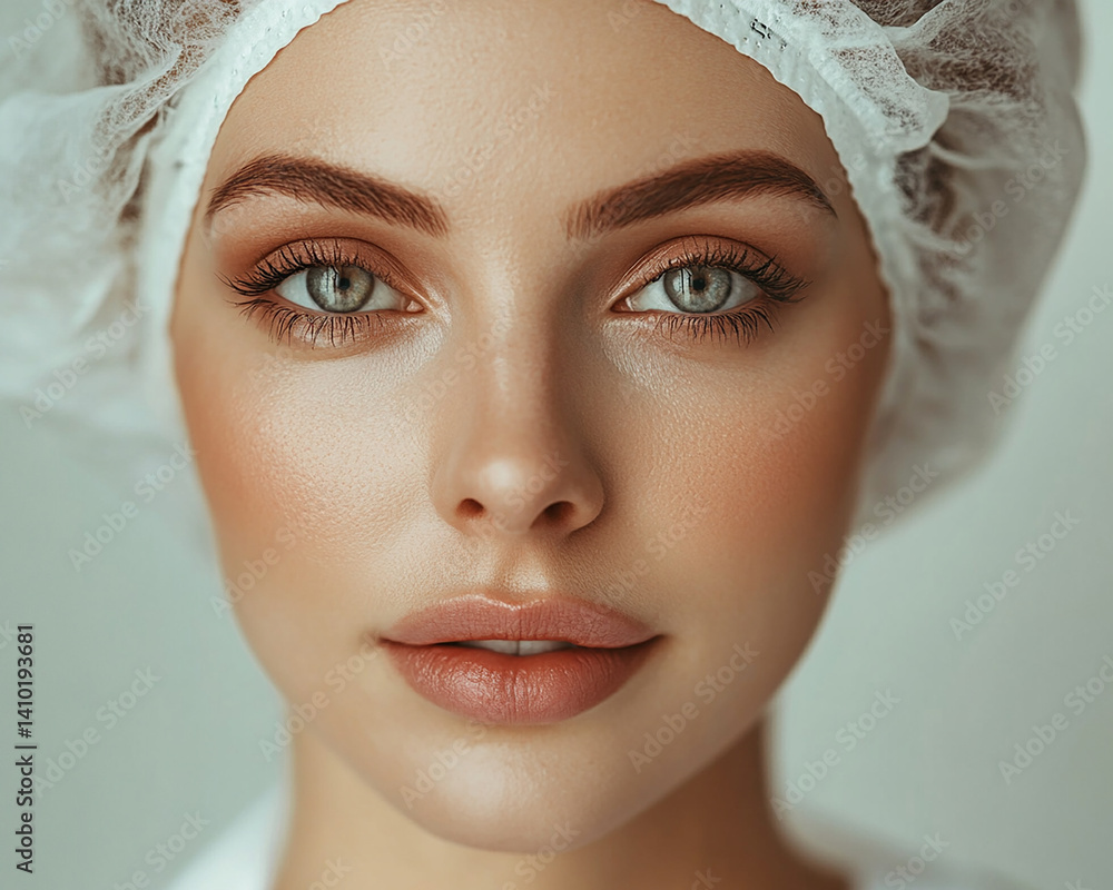Beautiful woman close-up, doctor nurse care portrait close-up