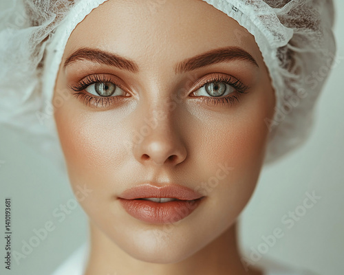 Obraz na płótnie Beautiful woman close-up, doctor nurse care portrait close-up w salonie