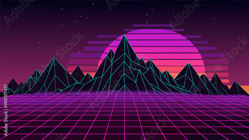 A towering mountain range made entirely of binary code reaching into a neontinged sky.. Vector illustration