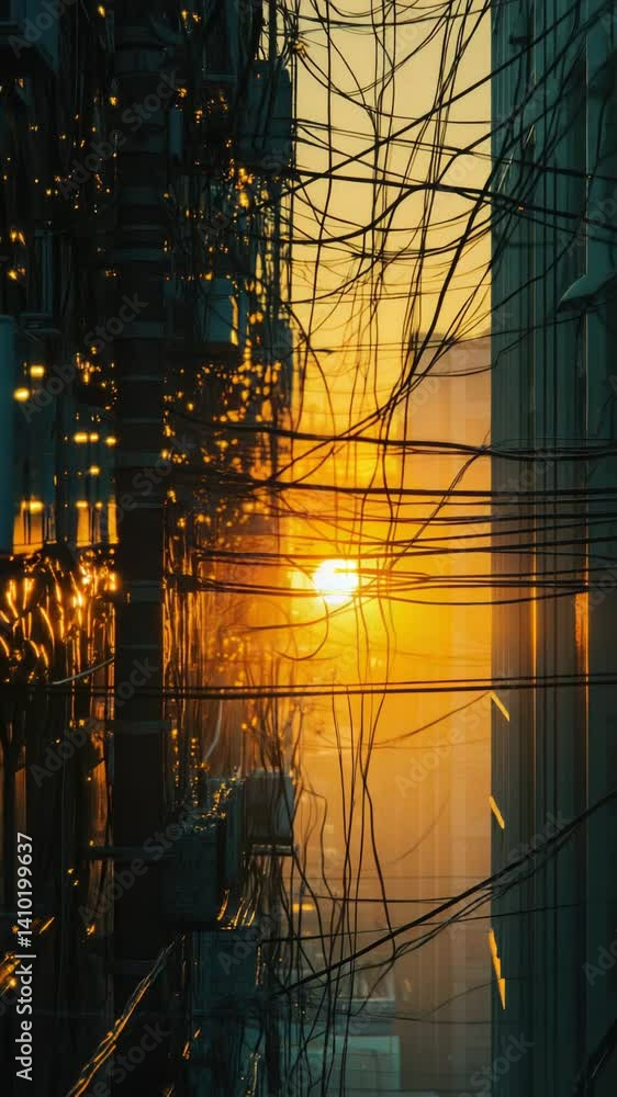 custom made wallpaper toronto digitalUrban landscape with building silhouettes against a warm sunset sky.