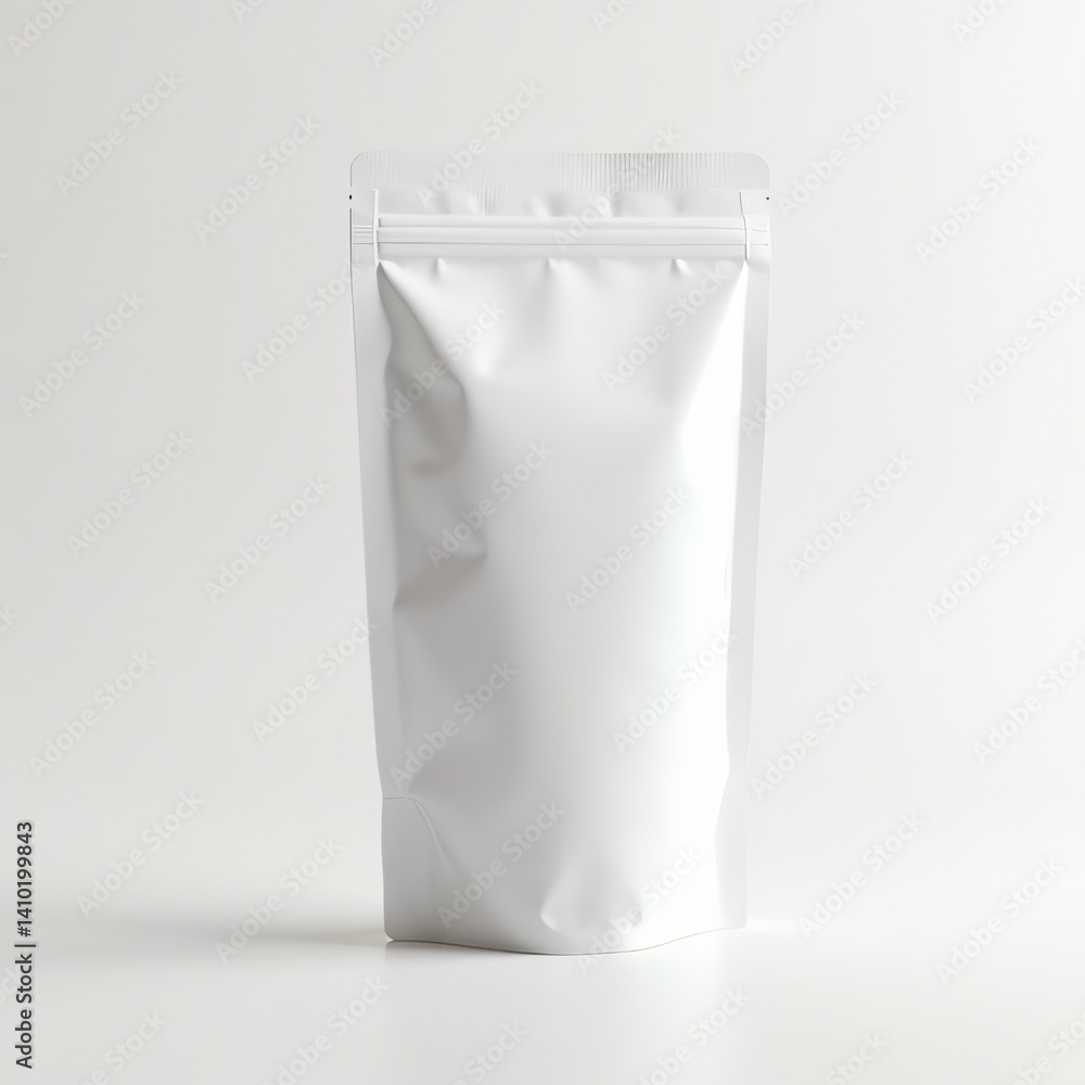 Tall White Paper Stand Up Pouch Bag Mockup Front View Isolated Tall White Paper Stand Up Pouch Bag Mockup Front View Isolated