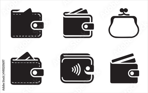 Set of different wallet icons in black and white
