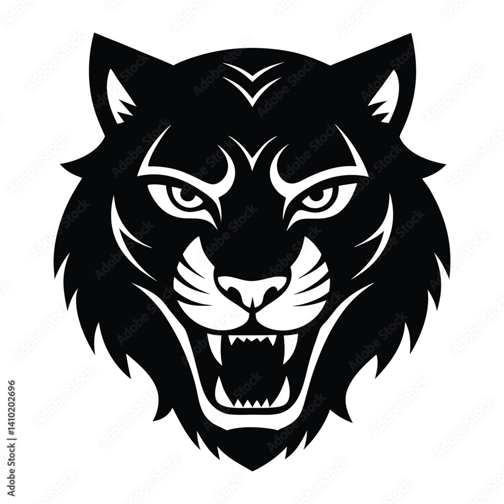 Obraz premium Tiger Head Silhouette – Bold Animal Illustration for Graphic Design and Branding