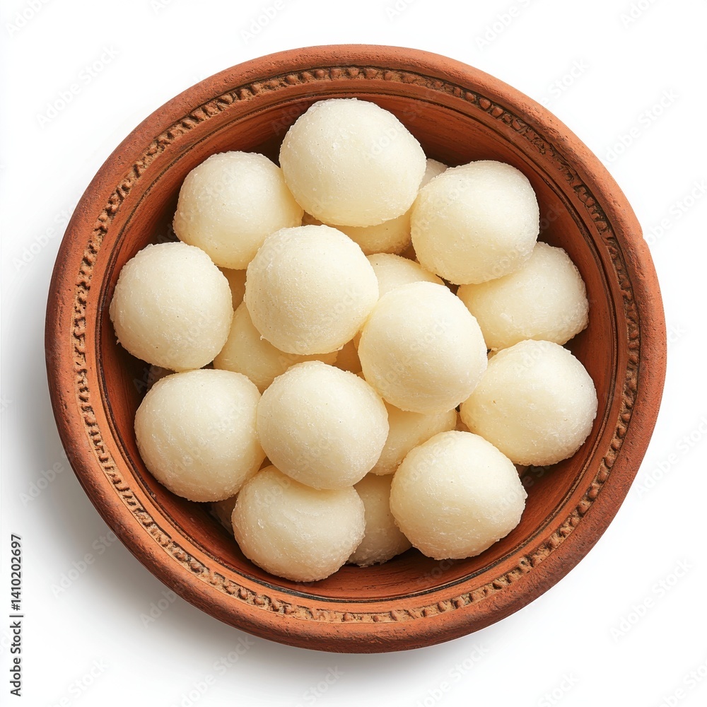 A bowl of rasgulla a traditional indian sweet dessert food item isoleted on white background A bowl of rasgulla a traditional indian sweet dessert food item isoleted on white background
