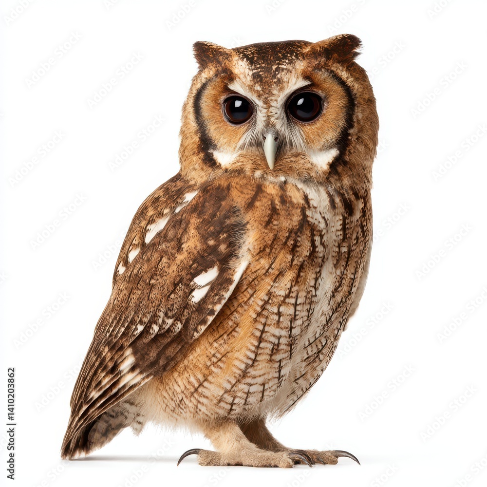 Naklejka premium Eastern screech owl portrait on white background