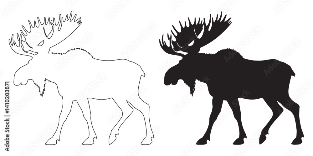 Fototapeta premium Classic moose silhouette art – bold forest icon vector with clean lines – moose silhouette – moose vector – moose illustration – moose outline – moose icon – moose line art