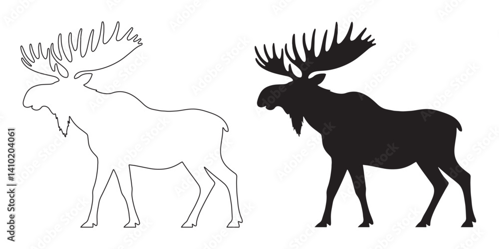 Fototapeta premium Adventure moose vector – stylish silhouette for hiking, hunting, or camping visuals – moose silhouette – moose vector – moose illustration – moose outline – moose icon – moose line art