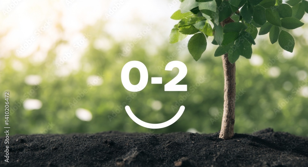 Young Tree with Oxygen Symbol in Lush Green Environment Showcasing Nature's Beauty