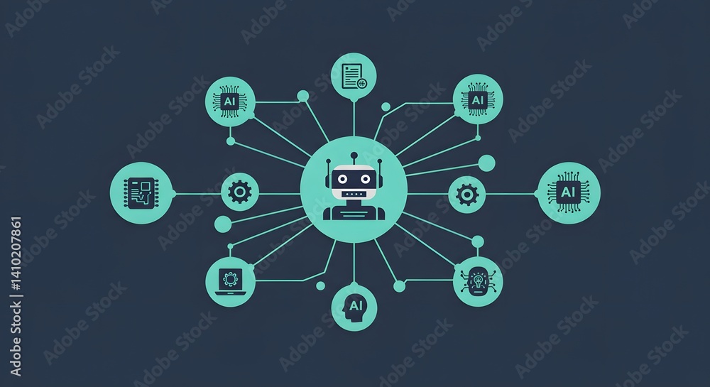 AI Robot Connecting Digital Systems AI Robot Connecting Digital Systems