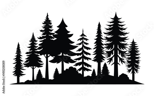 Set of Tree Silhouettes – Vector Collection of Forest, Park and Garden Elements in Black and White.