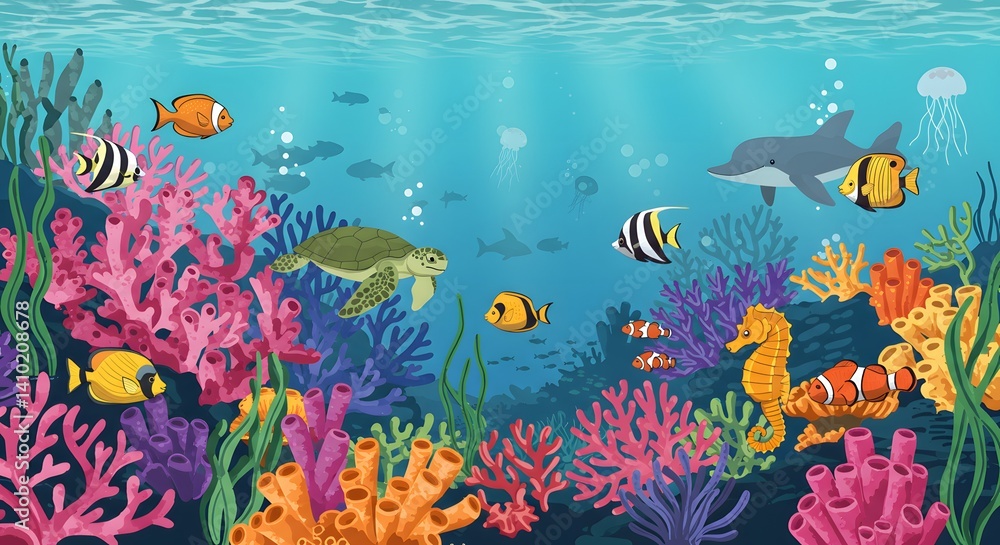 Fototapeta premium Colorful Marine Life Illustration