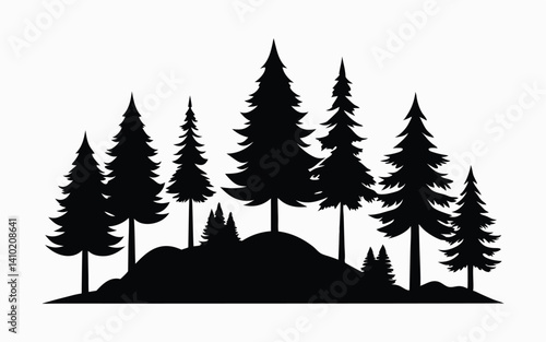 Set of Tree Silhouettes – Vector Collection of Forest, Park and Garden Elements in Black and White.