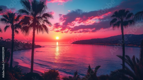 Tranquil sunset tropical beach scene