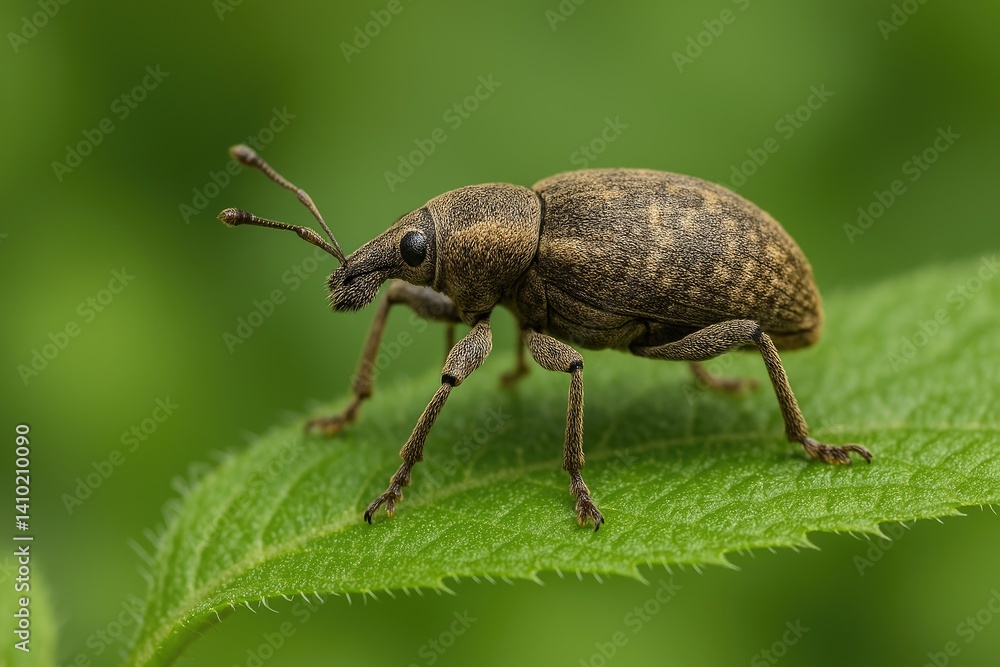 Naklejka premium Close-up of weevil on green leaf