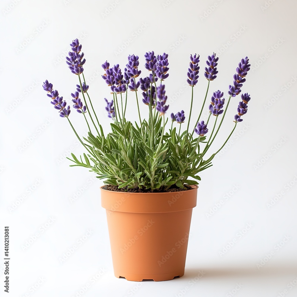 Obraz premium Lavender plant in pot fragrant purple flowers home decor gardening indoor plant aromatherapy calming scent