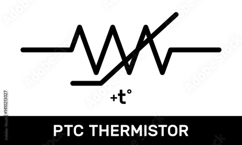 PTC Thermistor Icon. Zig-Zag PTC Thermal Resistor Symbol. ANSI or IEEE Standard PTC Thermistor Schematic Diagram