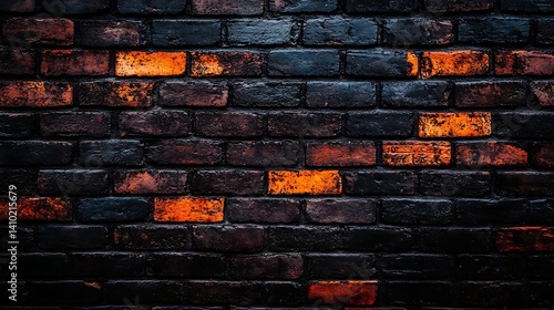 Abstract textured brick wall with black and orange contrasting colors