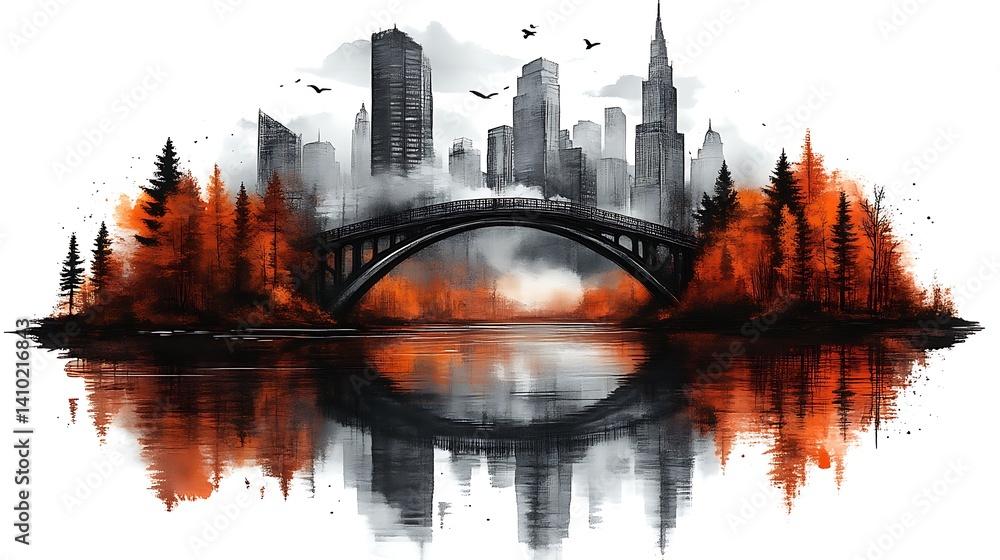Obraz premium Autumnal Cityscape Reflected In Tranquil Water