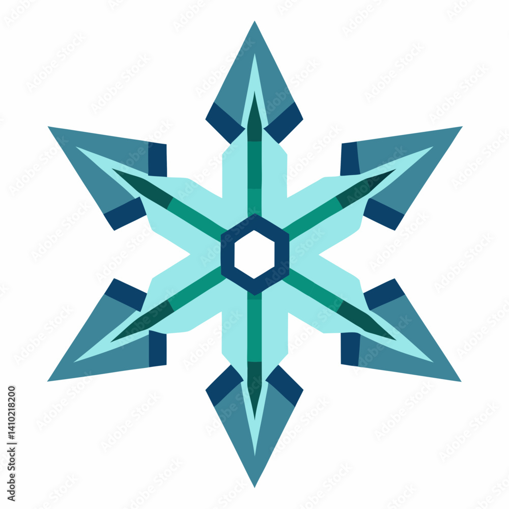 Snowflake icon designed in a flat style, featuring six symmetrical branches and a light blue color. Snowflake icon designed in a flat style, featuring six symmetrical branches and a light blue color.