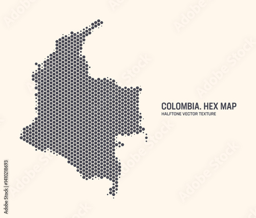 Colombia map vector hexagonal half tone pattern isolate on light background. Hex texture in the form of a map of Colombia. Modern technological contour map of Colombia for design or business projects