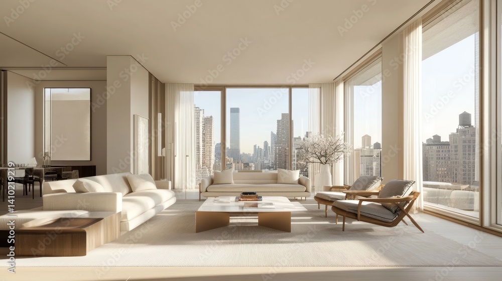 Obraz premium An Elegant Living Room with a City Skyline View