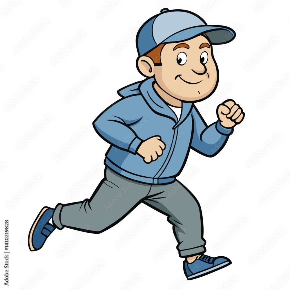 Cartoon Man Running Jogging In Blue Sweat Suit Vector Illustration With Dynamic Movement And Playful Vibe On White Background Cartoon Man Running Jogging In Blue Sweat Suit Vector Illustration With Dynamic Movement And Playful Vibe On White Background