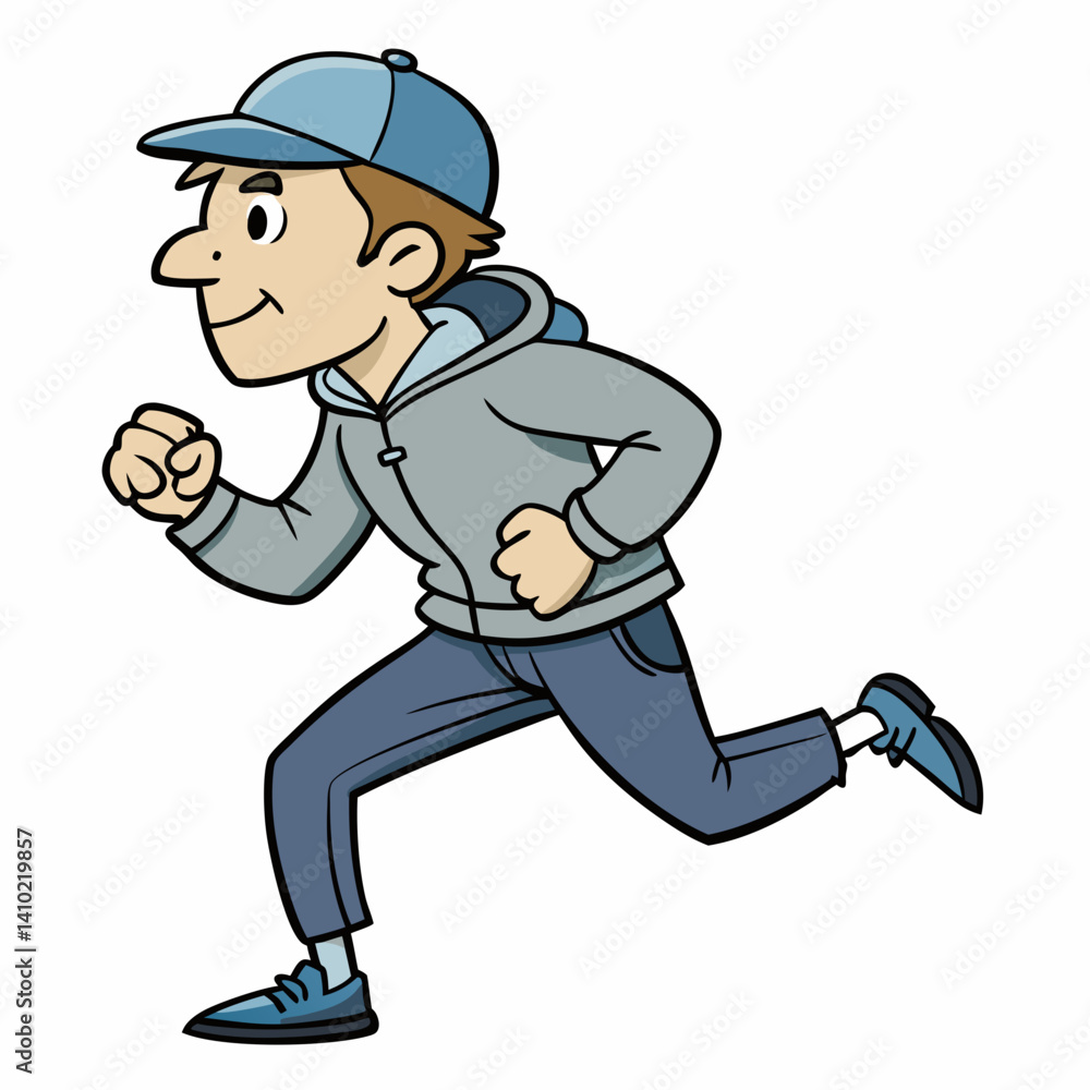 Cartoon Man Running With Cap And Hoodie In Dynamic Motion With Bold Outline Isolated Cartoon Man Running With Cap And Hoodie In Dynamic Motion With Bold Outline Isolated