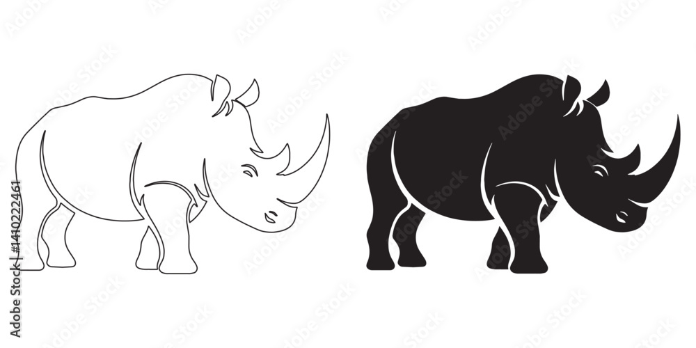 Fototapeta premium Standing rhino graphic – majestic silhouette vector for outdoor design themes – rhino silhouette – rhino vector – rhino illustration – rhino outline – rhino icon – rhino line art