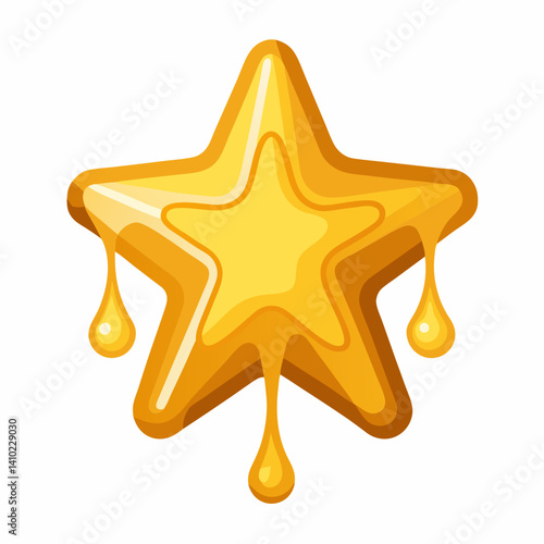 A golden star with droplets of gold cascading down its surface, creating a shimmering effect.