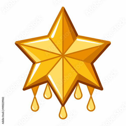 A golden star with droplets of gold cascading down its surface, creating a shimmering effect.