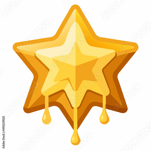 A golden star with droplets of gold cascading down its surface, creating a shimmering effect.