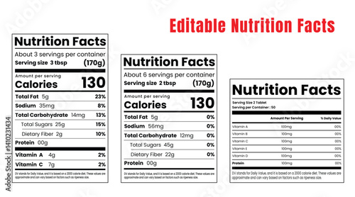 Nutrition facts template design ,Supplement facts and vitamin facts template