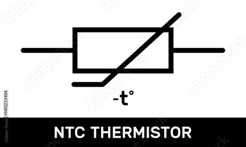 NTC Thermistor Icon. Rectangular NTC Thermal Resistor Symbol. IEC Standard NTC Thermistor Schematic Diagram