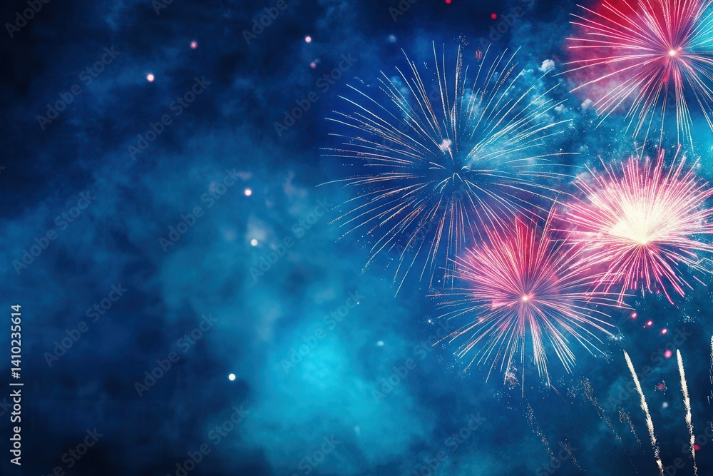Explosive fireworks display against dark night sky Explosive fireworks display against dark night sky