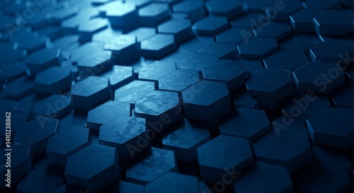 Abstract Blue Hexagon Pattern - Close-up view of a textured blue hexagon pattern, ideal for technology, engineering, or corporate backgrounds