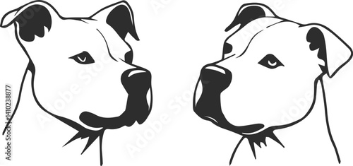 Icon of two fighting dogs, vector image of a fighting breed dog, black line icon.